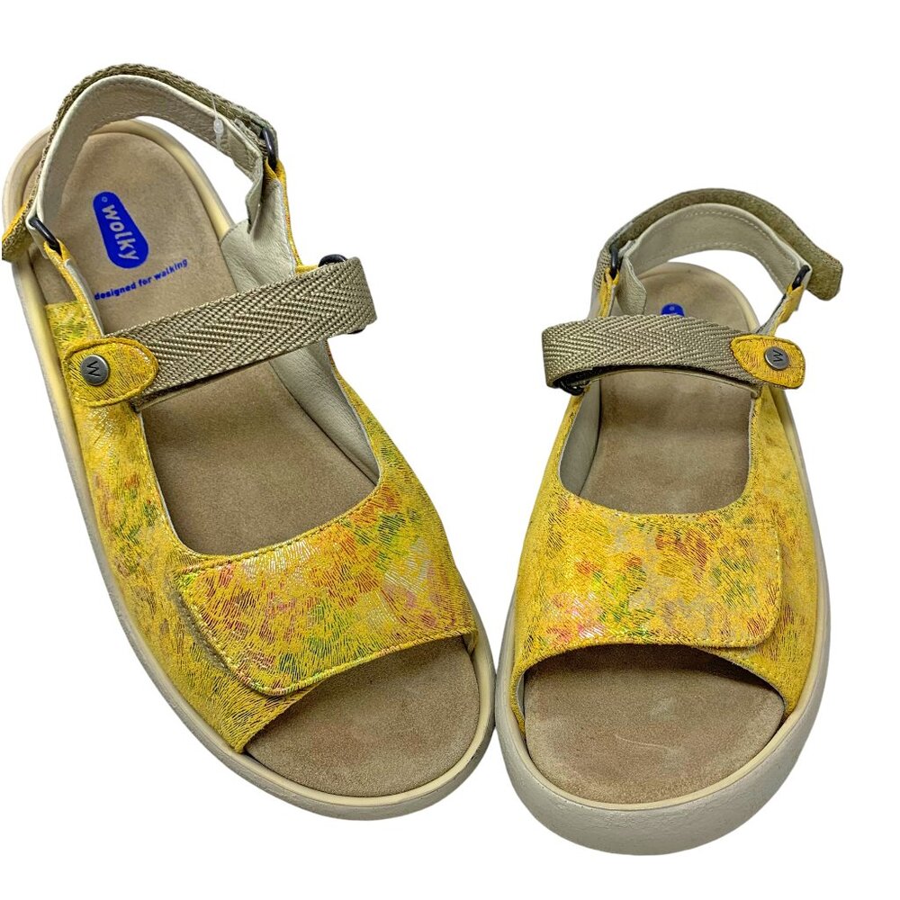 Wolky Jewel Yellow Leopardo‎ Leather Comfort Sandals